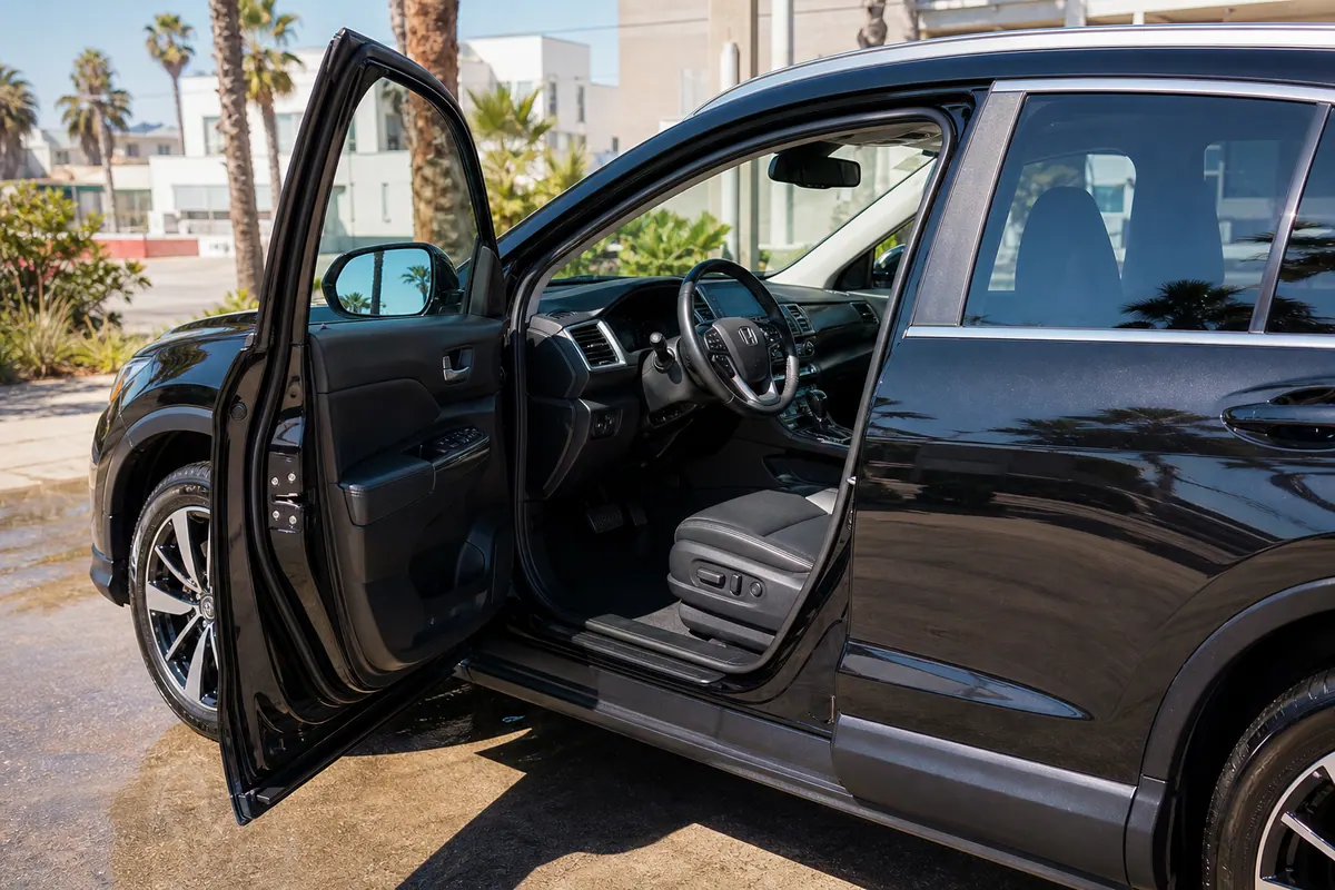 Detailed vehicle with a clean interior visible through an open door.