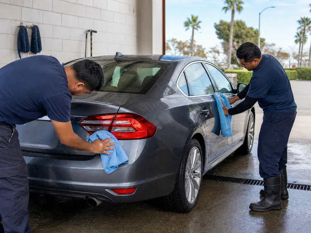 Freshly washed South Bay car being hand-dried near Redondo Beach.