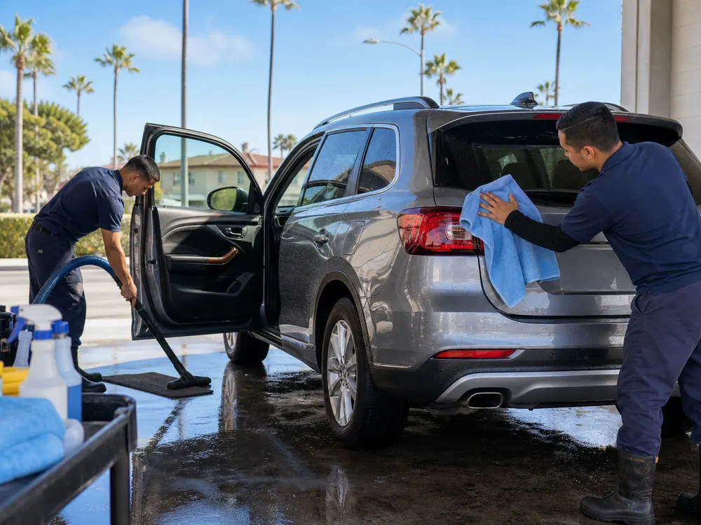 Full-service car wash hand-dry and interior vacuum at Redondo Car Wash.